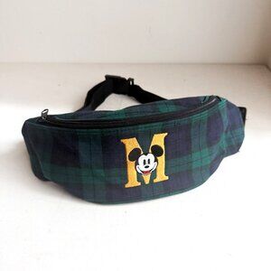 Vintage Black watch Plaid Canvas Mickey Mouse Belt Bag